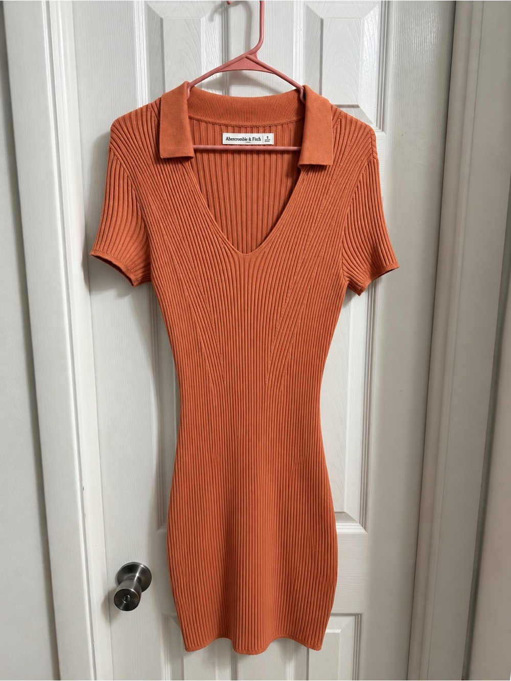 Abercrombie & Fitch Orange Ribbed Polo V-Neck Dress